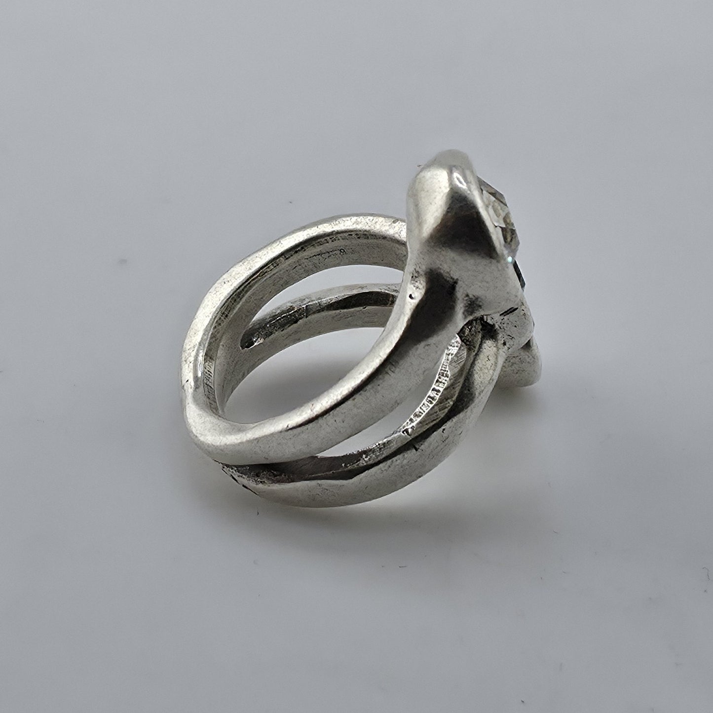 UNOde50 Sterling Silver Triple Crystal Ring Size 6.25 handmade Spain Alterego