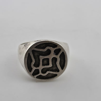 Vintage Sterling Silver Modernist Ring Mid-Century Size 8 Abstract