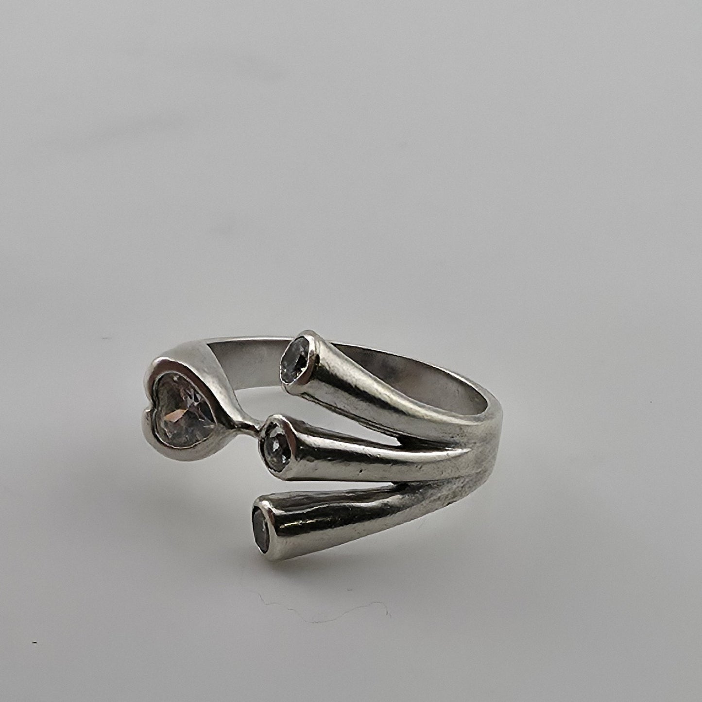 Sterling Silver Heart CZ Wrap Ring Size 7 Romantic Open Design 925