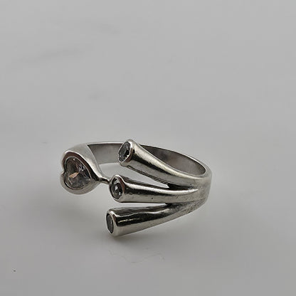 Sterling Silver Heart CZ Wrap Ring Size 7 Romantic Open Design 925