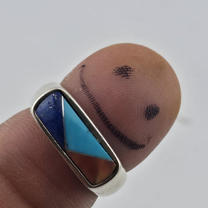 Carolyn Pollack Relios Sterling Silver Inlay Ring Size 7 Lapis Turquoise Coral