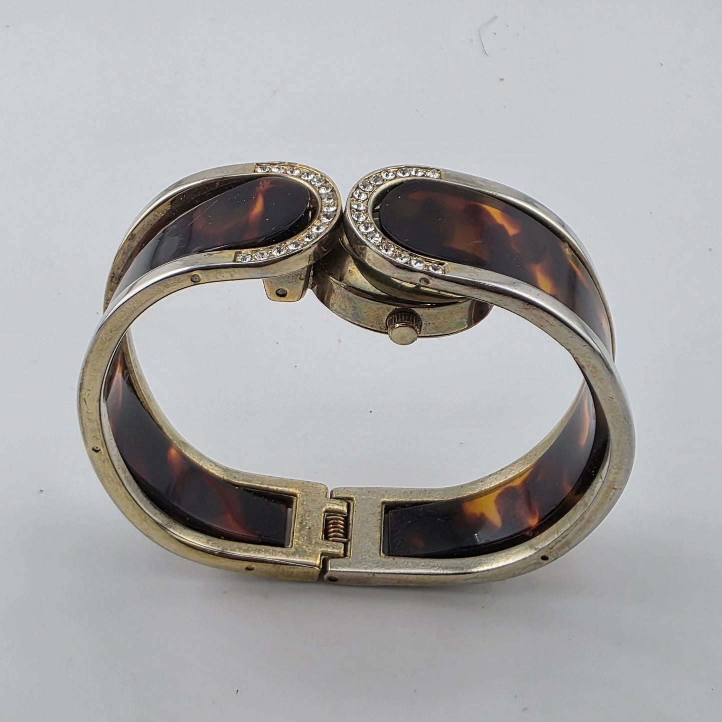 Sophie Tortoise Rhinestone Bangle Cuff Watch Gold Tone New Battery Size 6
