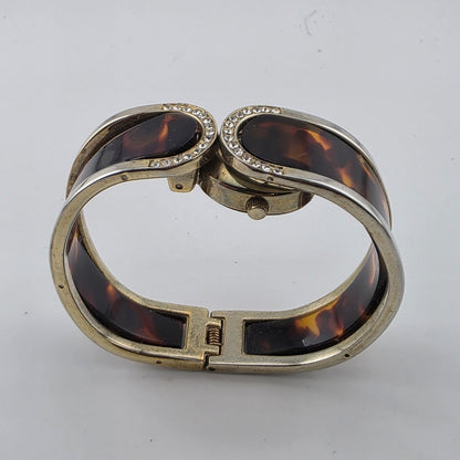 Sophie Tortoise Rhinestone Bangle Cuff Watch Gold Tone New Battery Size 6