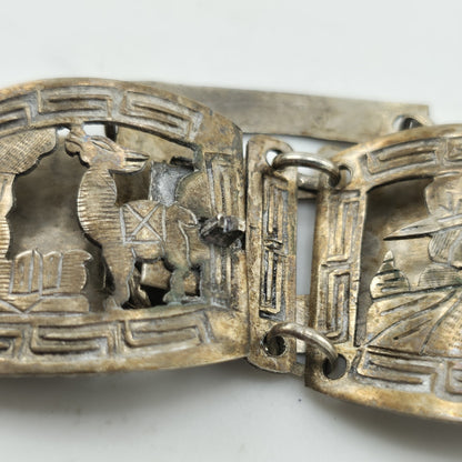 Vintage Sterling Peruvian Story Panel Link Bracelet Cultural Motif Design 15.5g