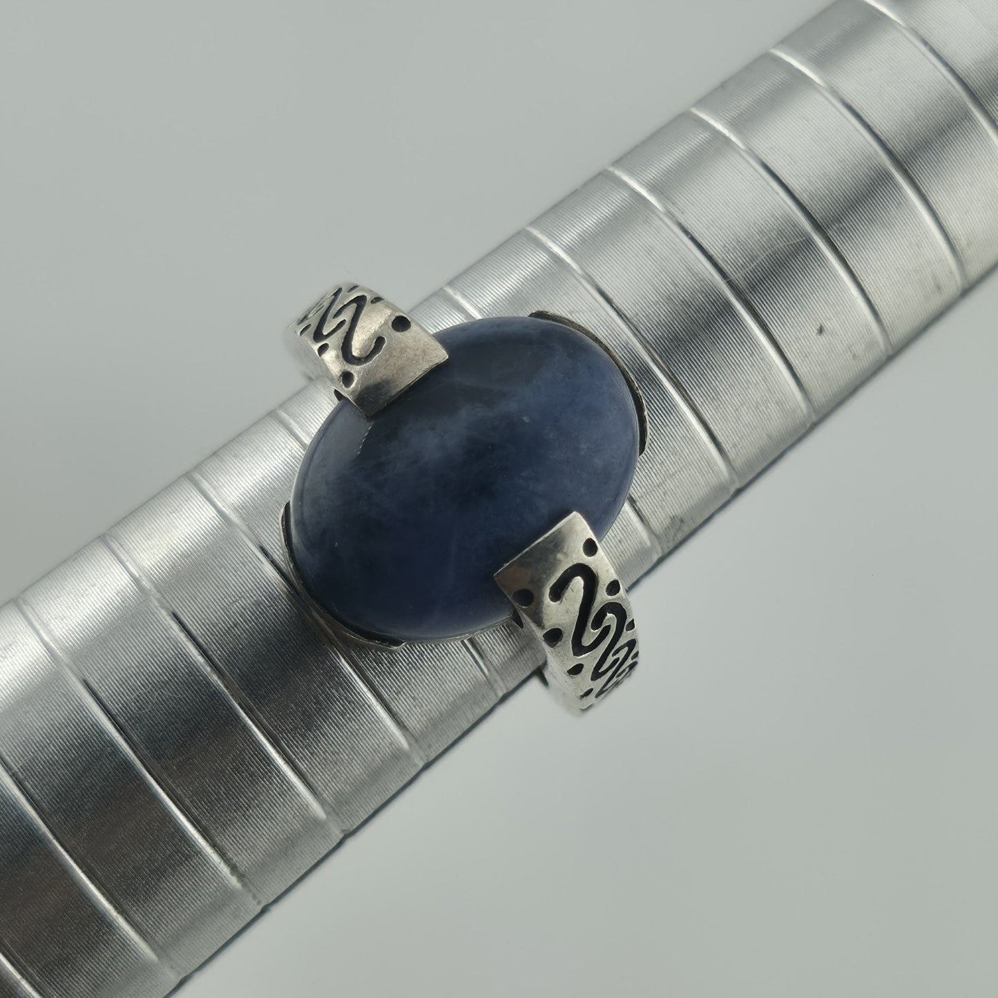 Vintage 925 Sterling Silver Sodalite Cabochon Statement Ring Size 8 Jewelry