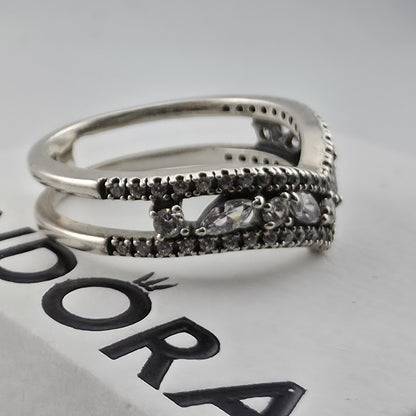 Pandora Sparkling Marquise Double Wishbone Ring Sterling Silver Size 8.5 Retired