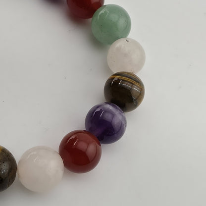Multi Gemstone Beaded Stretch Bracelet Amethyst Tiger’s Eye Quartz 6.25"