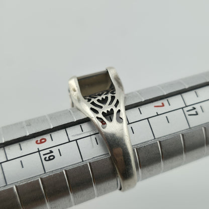 925 Sterling Silver Ring Quartz Stencil Cutout Shoulder Sz 8 Vintage