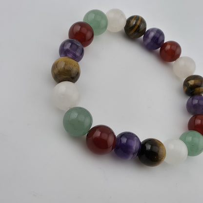 Multi Gemstone Beaded Stretch Bracelet Amethyst Tiger’s Eye Quartz 6.25"