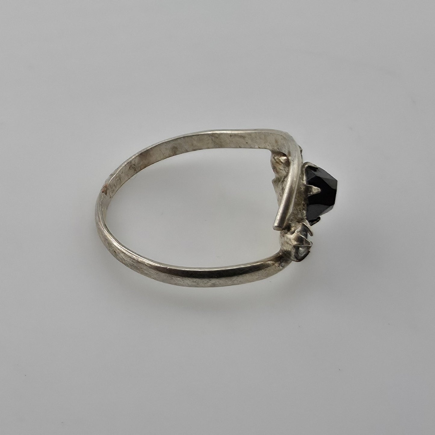 Vintage Sterling Silver Black Stone Pinky Ring Petite Size 2.5 Mid Century Retro