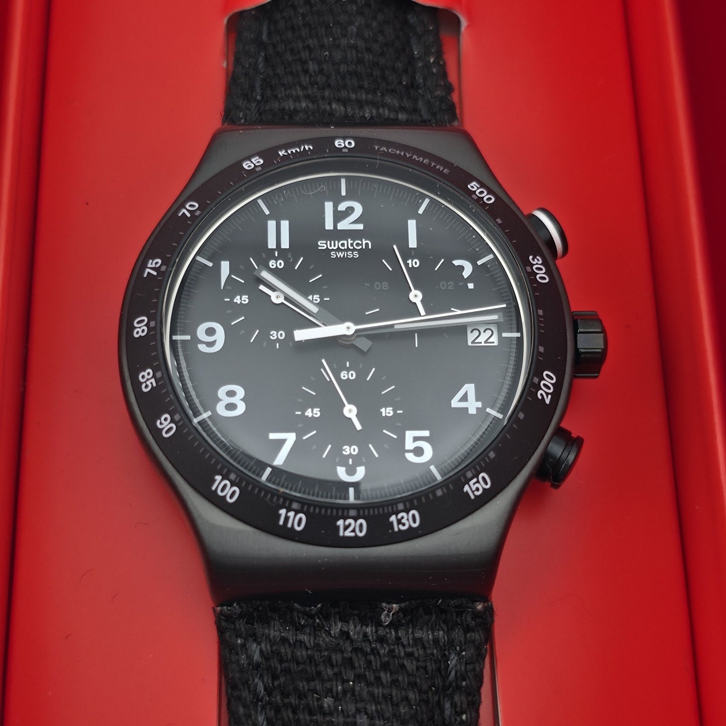 Swatch Destination NYC YVB402 Irony Chronograph Black Watch Box New