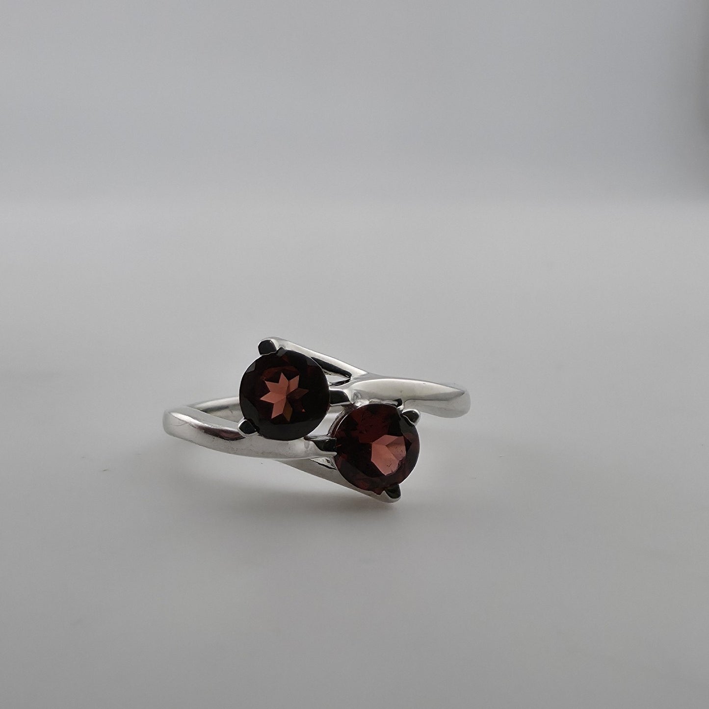 Sterling Silver Garnet Ring Two Stone Bypass Ring Minimalist Gemstone Ring Jewel