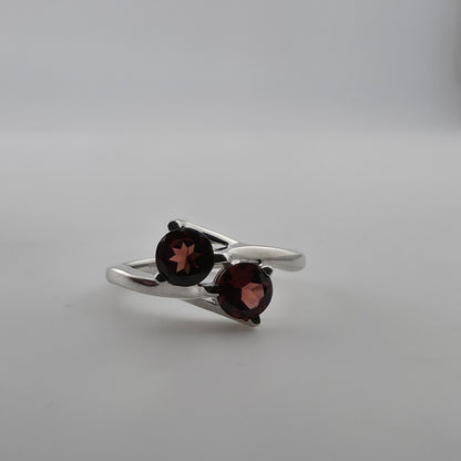 Sterling Silver Garnet Ring Two Stone Bypass Ring Minimalist Gemstone Ring Jewel