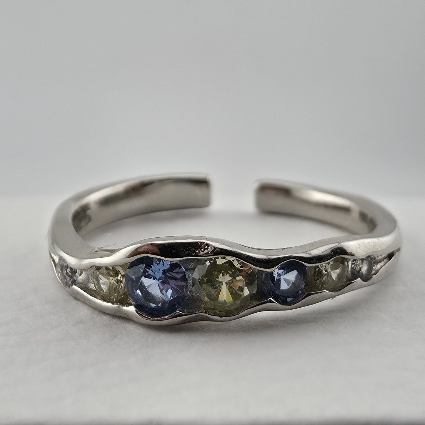 S925 Sterling Silver Organic Size 7 Adjustable Blue Purple Zircon Ring