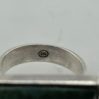 Vintage 950 Silver Green Stone Modernist Statement Ring Size 8.25