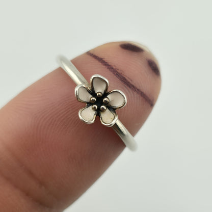 Pandora Cherry Blossom Stackable Ring Pink Enamel Sterling Silver 7.5 Retired