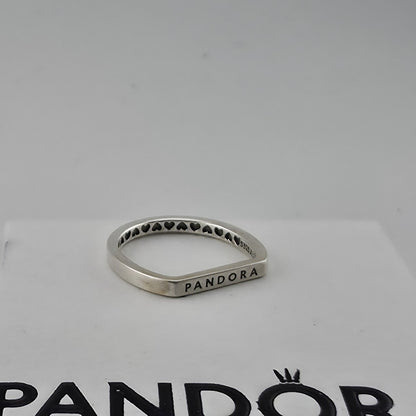 Pandora sterling silver logo bar stacking ring with a geometric design New 925