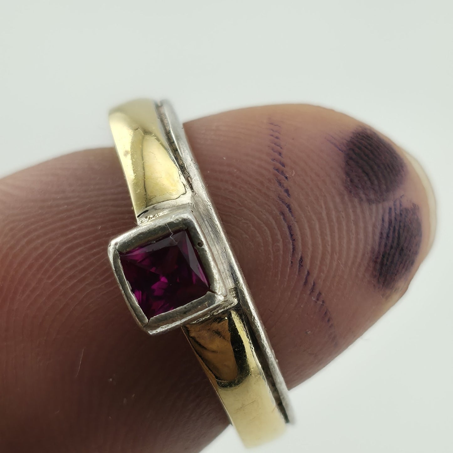 Sterling Silver 18K Gold Band Ruby Ring 6.25 FB Italy Two Tone Stackable Vintage