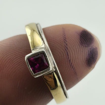 Sterling Silver 18K Gold Band Ruby Ring 6.25 FB Italy Two Tone Stackable Vintage