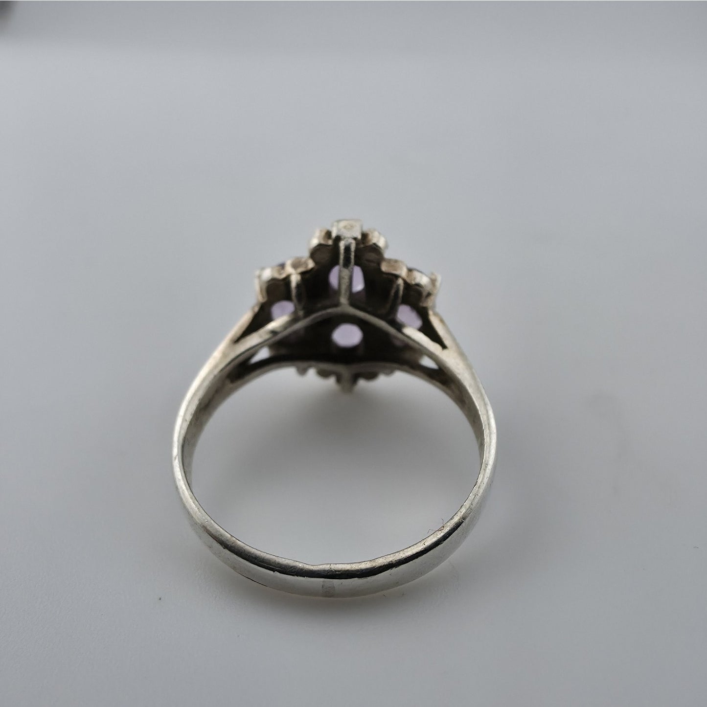 Sterling Silver Ring 925 Natural Purple Amethyst Cluster Ovals Statment 8.25
