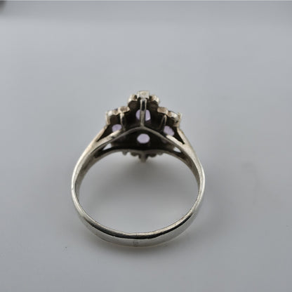 Sterling Silver Ring 925 Natural Purple Amethyst Cluster Ovals Statment 8.25