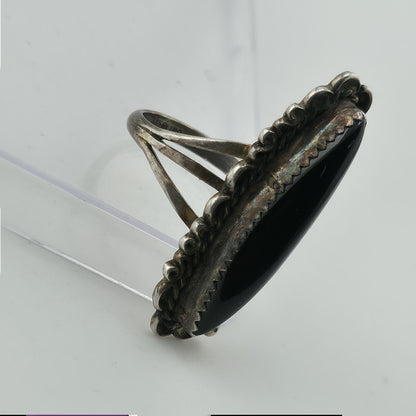 Vintage Sterling Silver Black Onyx Navajo Ring MW Size 7.5 Marquise Statement
