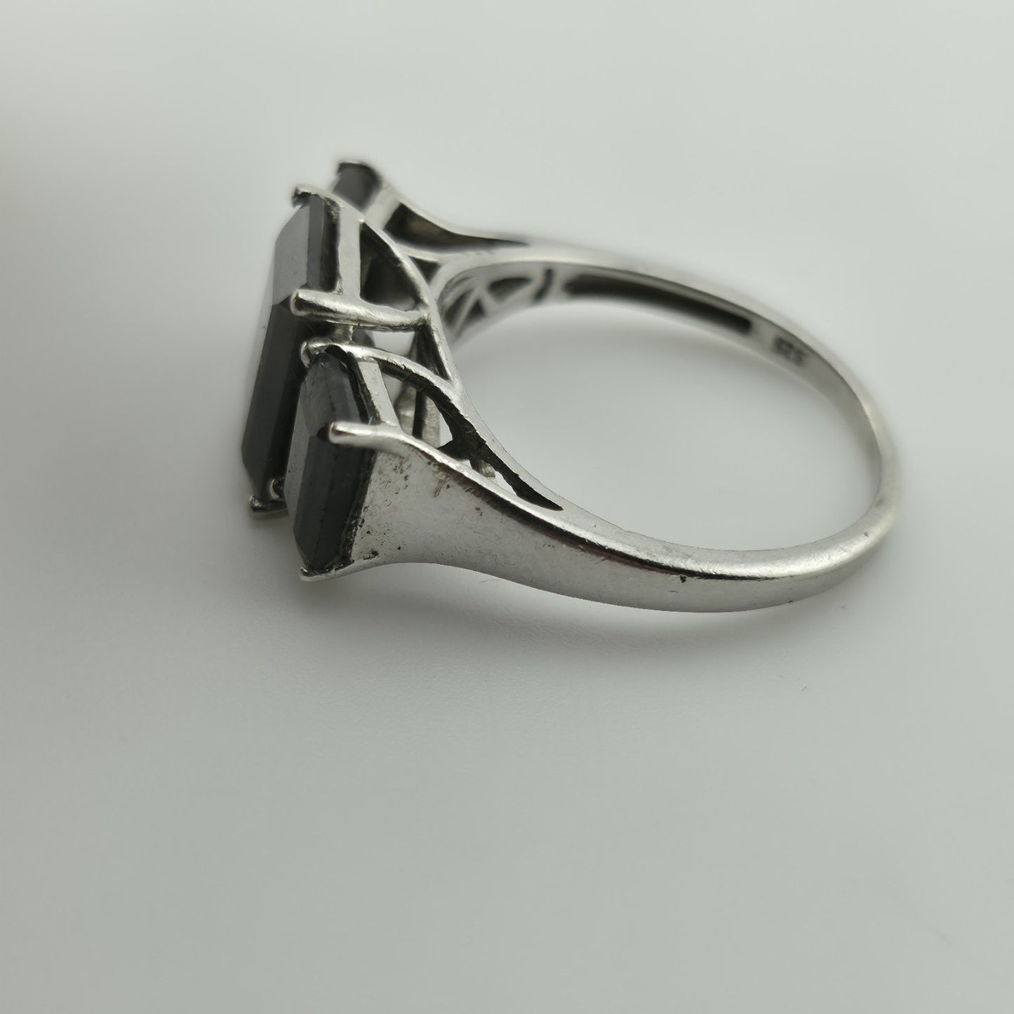 Sterling Silver Ring 925 Gray Quartz Stones Three Square Size 8