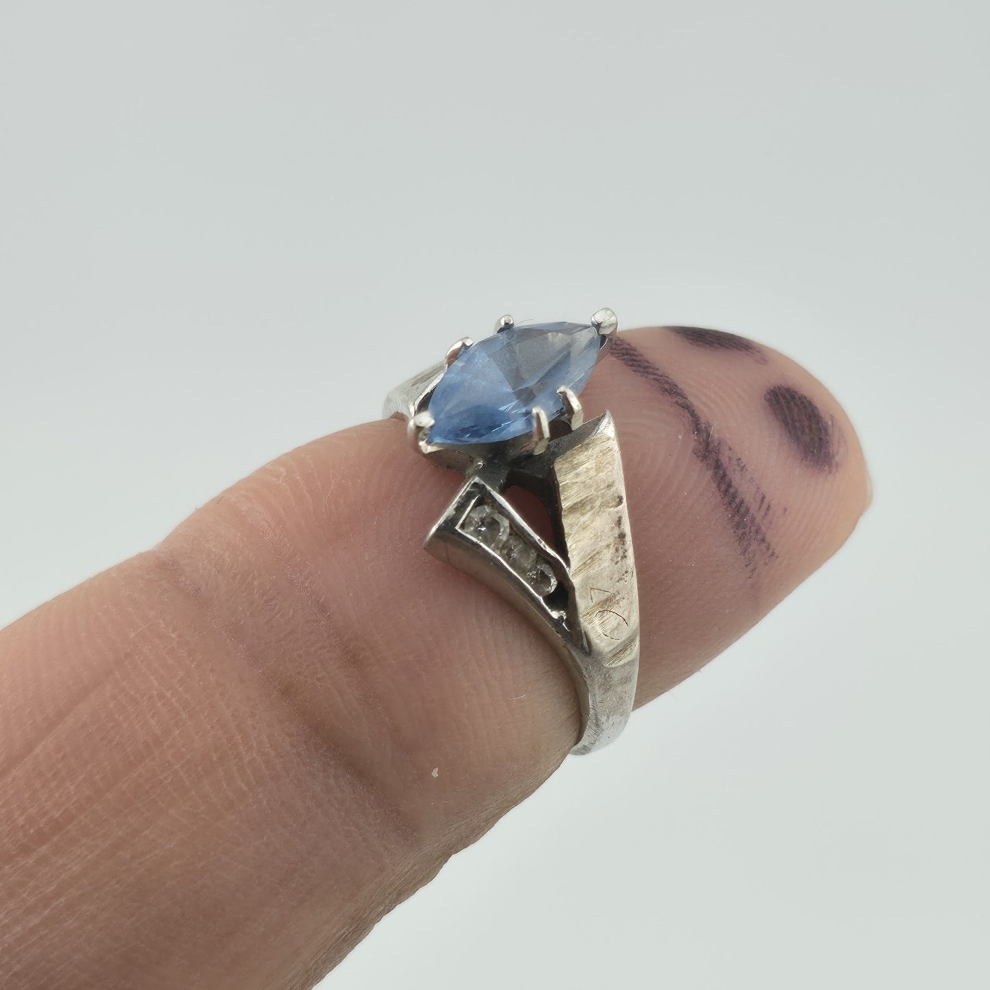 ELT Sterling Silver Blue Marquise Stone Ring Art Deco Style Size 6.25 Vintage