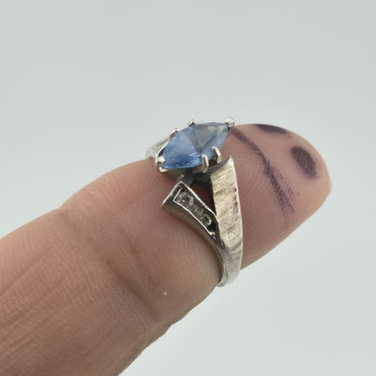 ELT Sterling Silver Blue Marquise Stone Ring Art Deco Style Size 6.25 Vintage