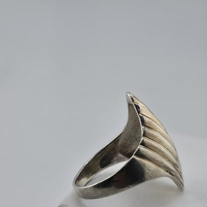 Sterling Silver Size 9 Modern Ribbed Fan Statement Ring 925 Mcm