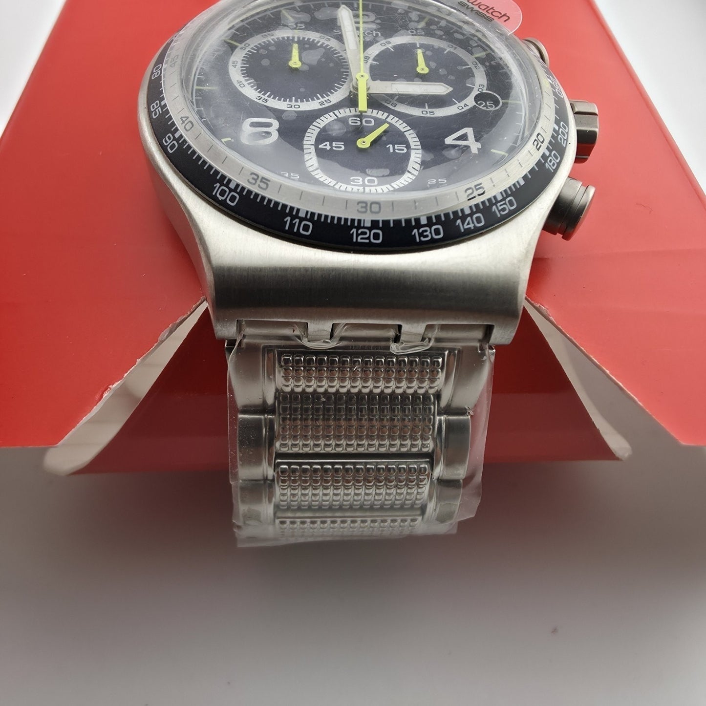 NEW LIMITED Swatch Irony SPRINKLED WATER Tachymeter Steel Men's Watch YVS411