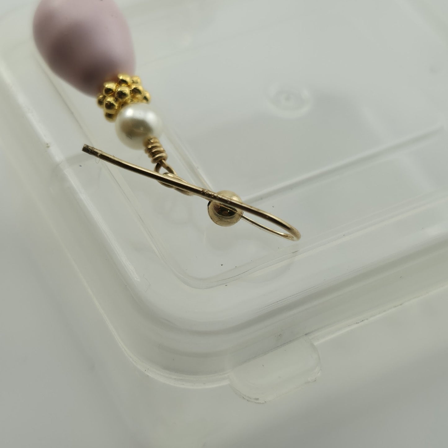 VINTAGE PIERCED EARRINGS pink lavender Beads DANGLES GOLD FILLED WIRES