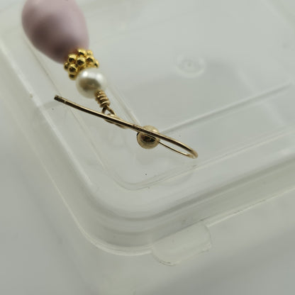 VINTAGE PIERCED EARRINGS pink lavender Beads DANGLES GOLD FILLED WIRES