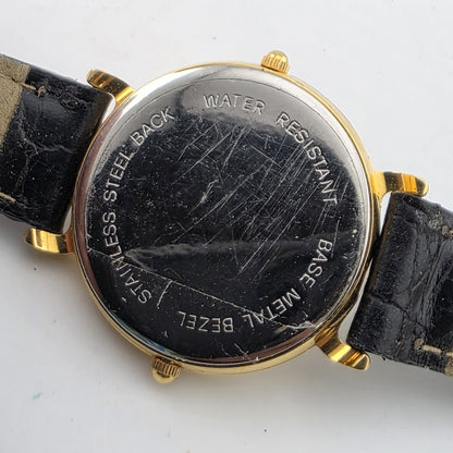 Vintage Northwest Airlines Dual Time Zone Watch Working Gold Tone Black Strap