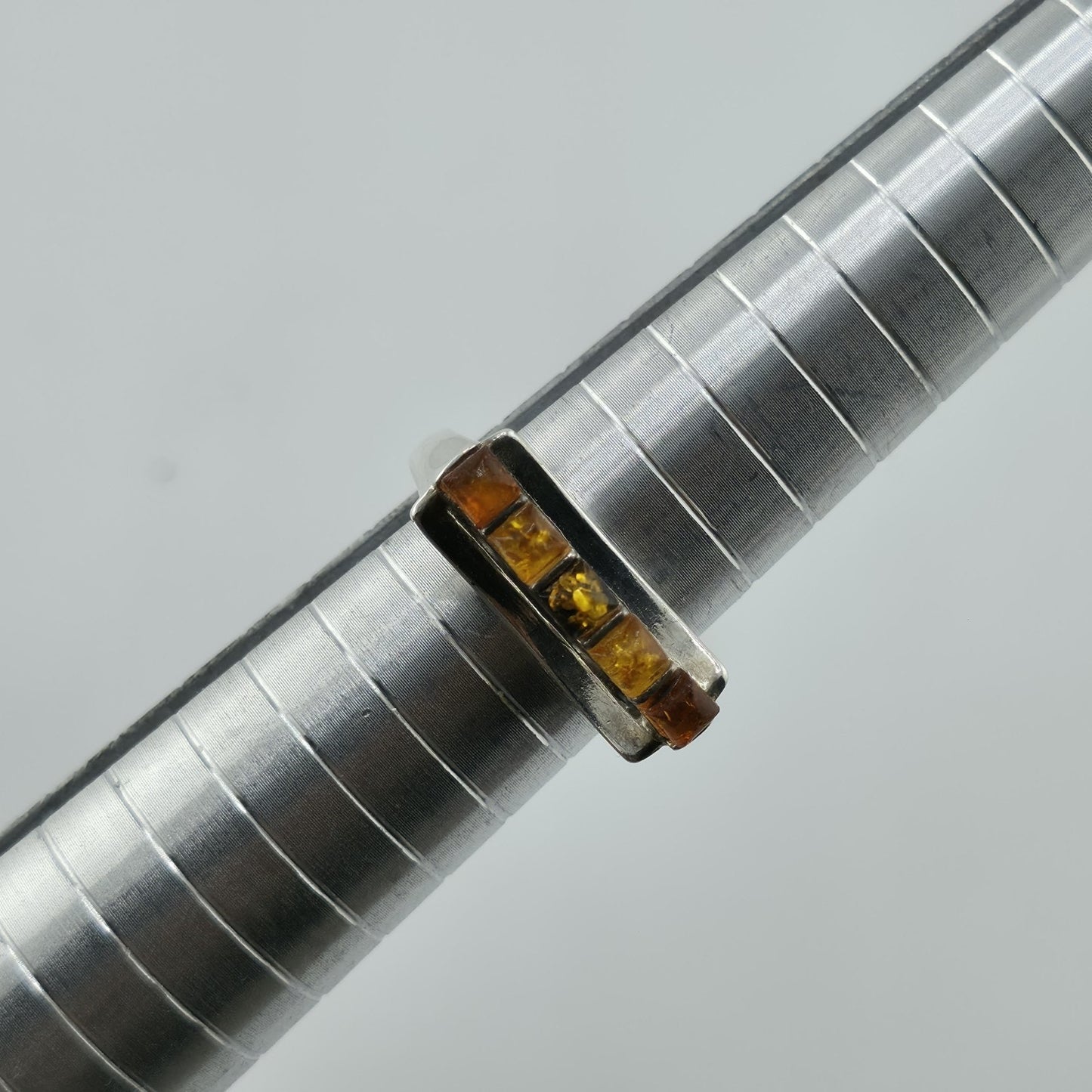 Vintage Baltic Amber Ring 925 Sterling Silver Poland Cognac Honey Sz 7.5