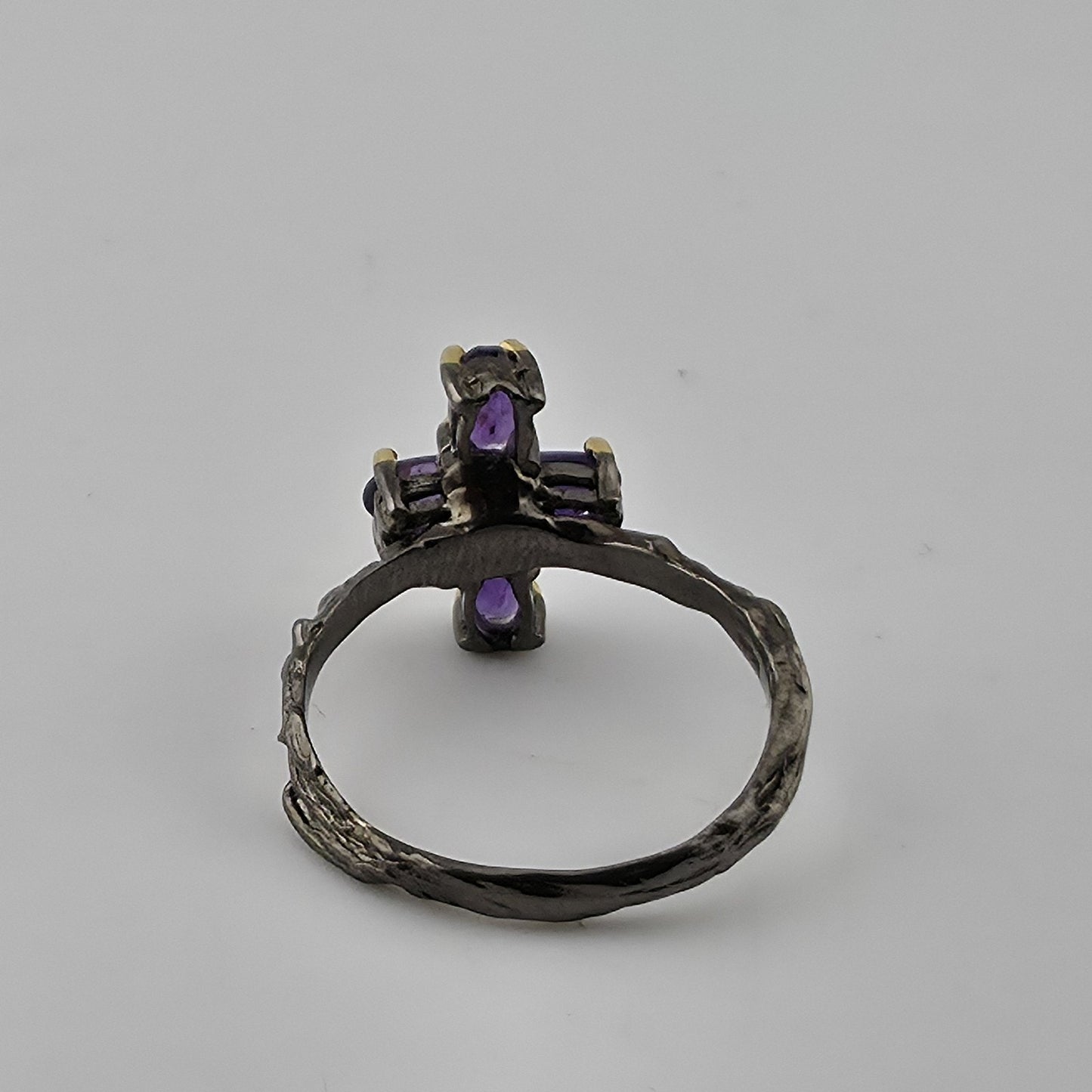 Sterling Silver Cross Ring Purple Amethyst Stones Artisan Organic Band Sz 6.75