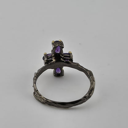 Sterling Silver Cross Ring Purple Amethyst Stones Artisan Organic Band Sz 6.75