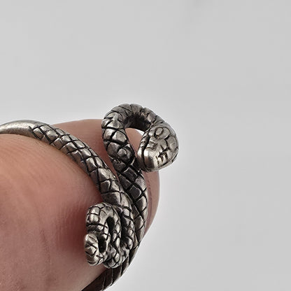 925 Sterling Silver Snake Ring Adjustable Coiled Serpent Wrap Vintage