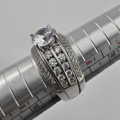 Sterling Silver CZ Bridal Ring Set Size 6.75 Wedding Engagement Set Jewelry
