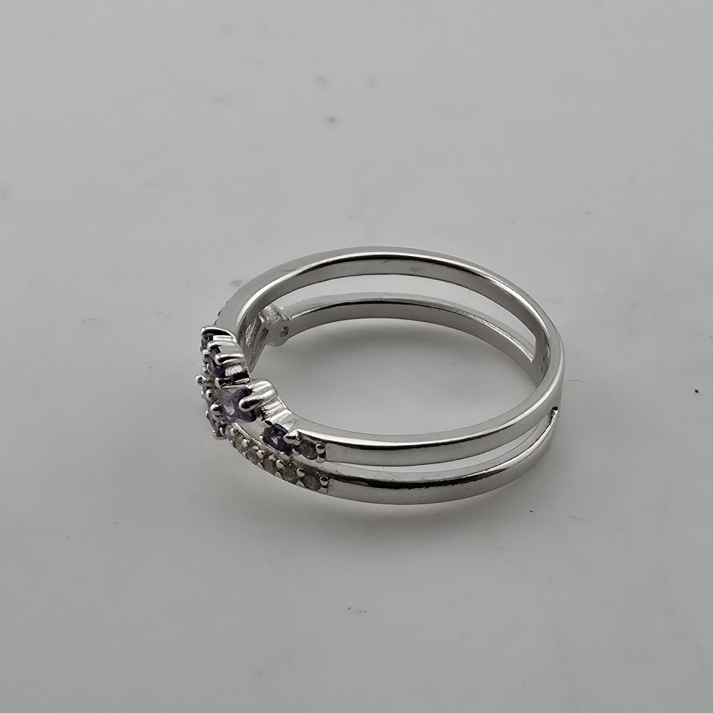 925 Sterling Silver Purple Amethyst Baguette Round Stone Ring Size 9 Split Band