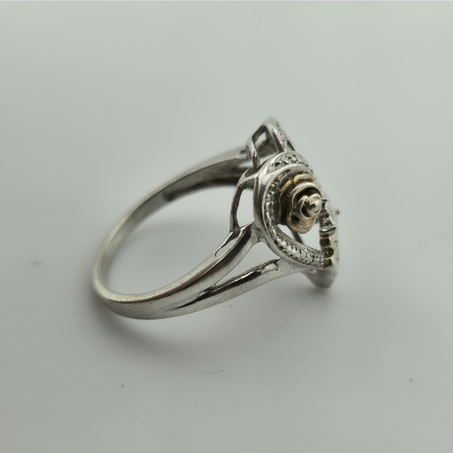 Sterling Silver Ring 925 Mom Heart Diamond Two Tone Size 8.75 Vintage