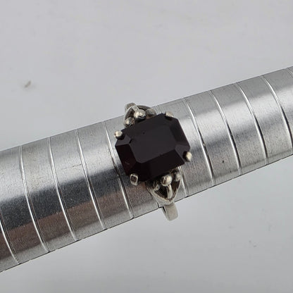 Vintage Sterling Silver Ring SARAH COVENTRY Emerald-Cut Garnet Solitaire 7.75