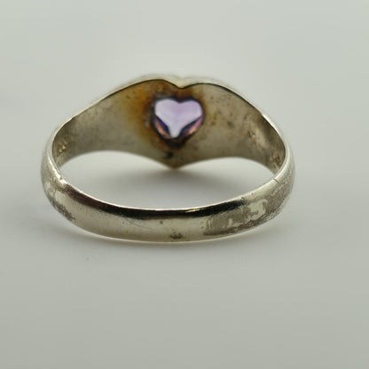 Sterling Silver Heart Ring Purple Stone Size 7 Vintage 925 Band Romantic