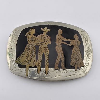 Square Dancers Belt Buckle German Silver Brass Copper Western Vintage