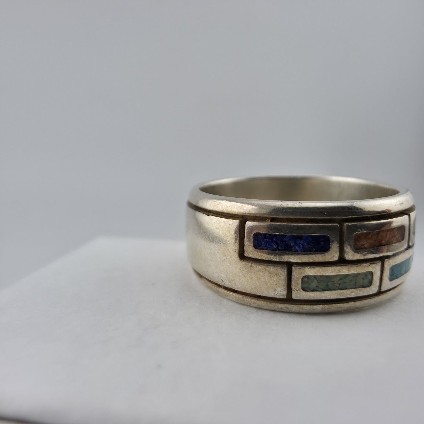 Waldeck Johnson 925 Sterling Silver Inlay Band Ring Size 7 Native American