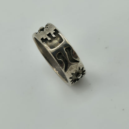 Vintage Sterling Silver 925 Native Style Story Ring Sz 6 Pictogram Band Abstract