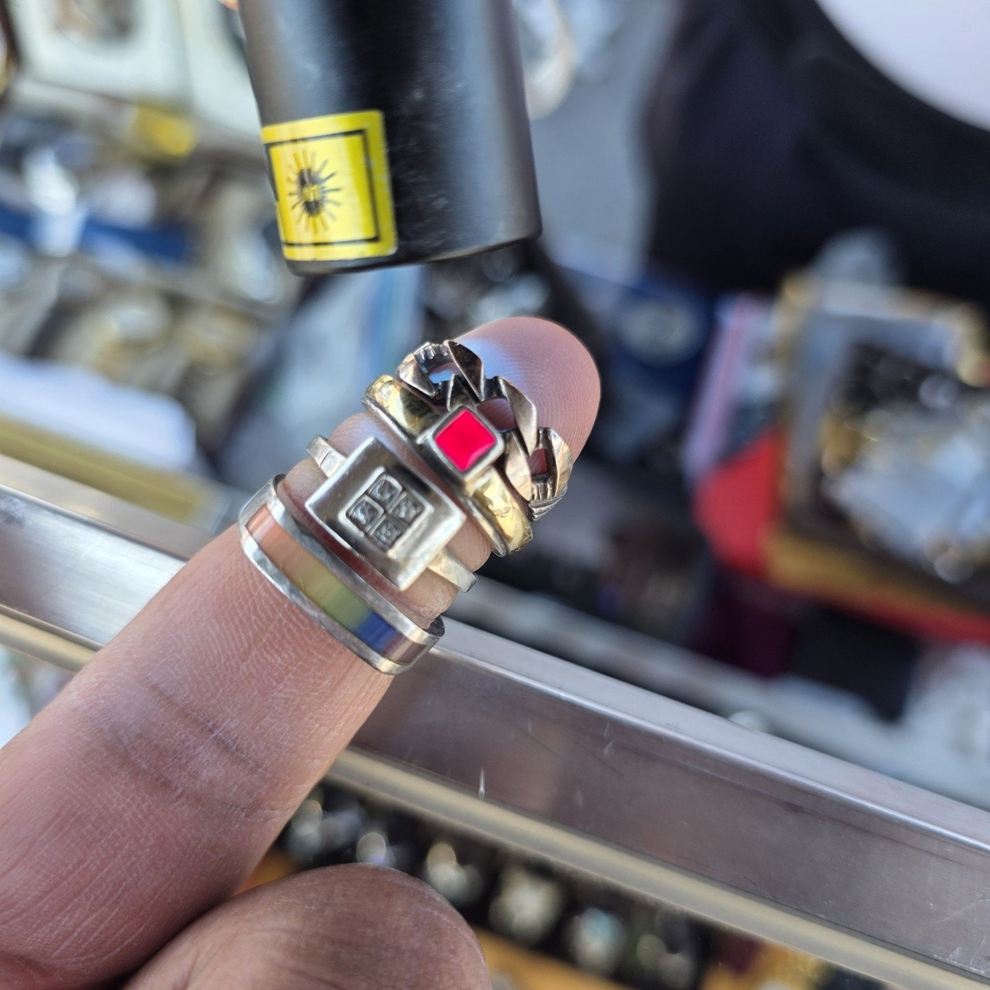 Sterling Silver 18K Gold Band Ruby Ring 6.25 FB Italy Two Tone Stackable Vintage