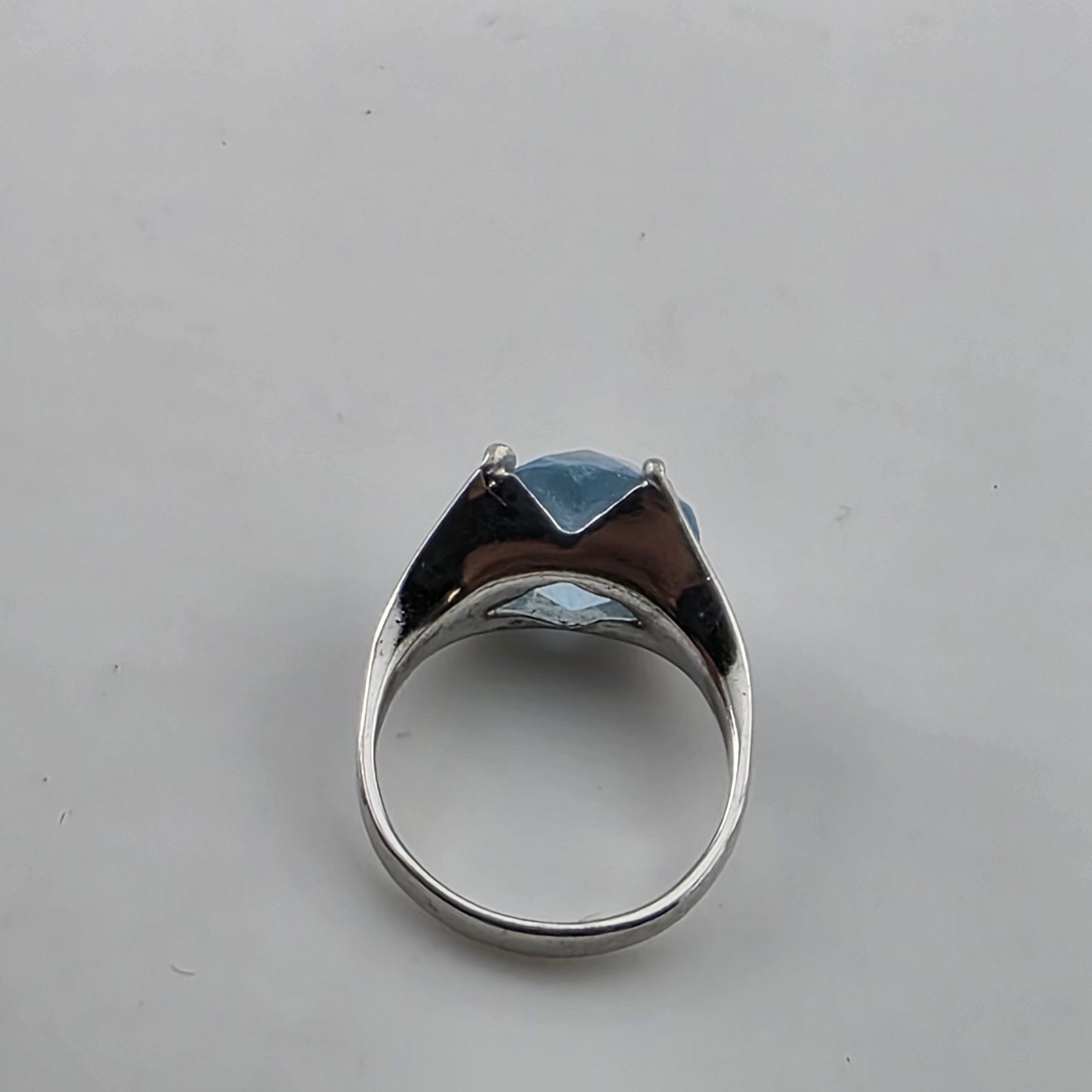 Silver Tone Ring Large Blue Stone Statement Size 5 Fashion Jewelry