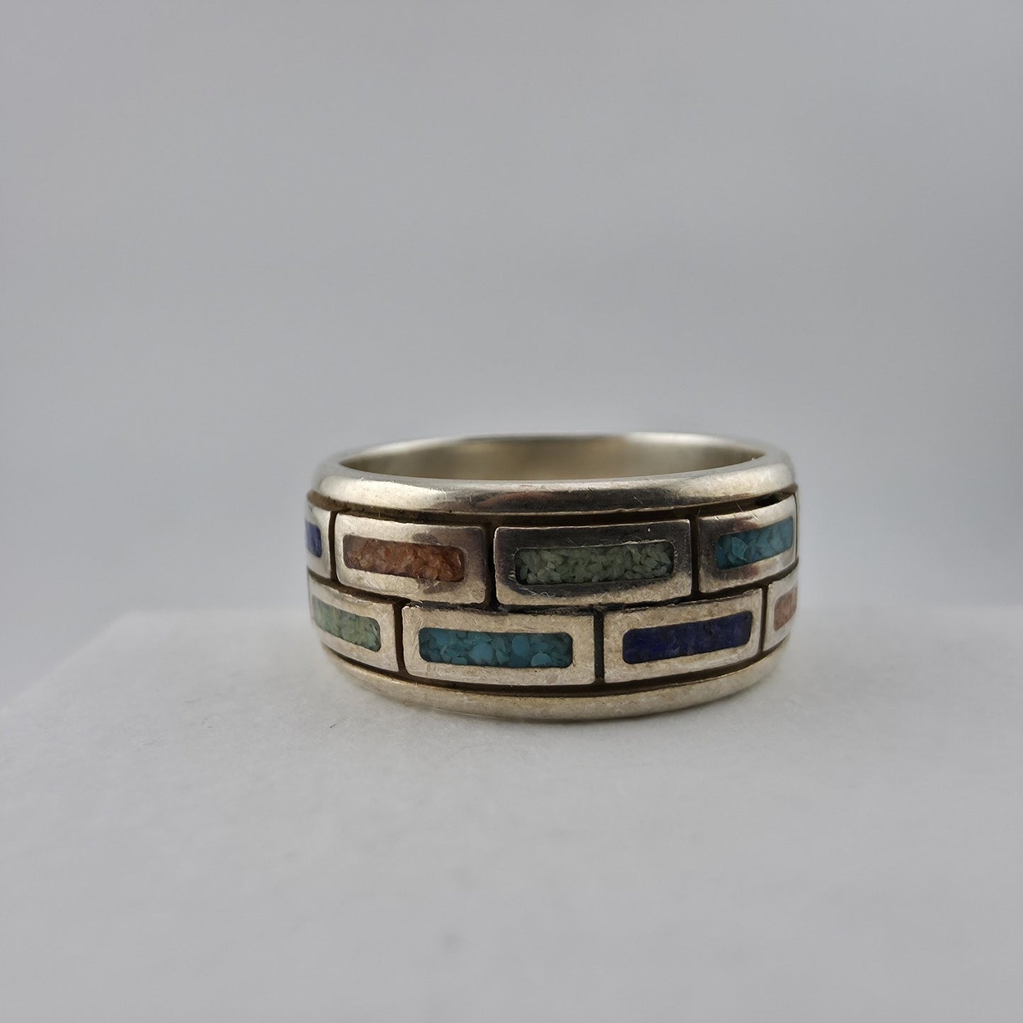 Waldeck Johnson 925 Sterling Silver Inlay Band Ring Size 7 Native American