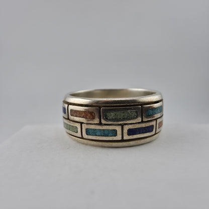 Waldeck Johnson 925 Sterling Silver Inlay Band Ring Size 7 Native American